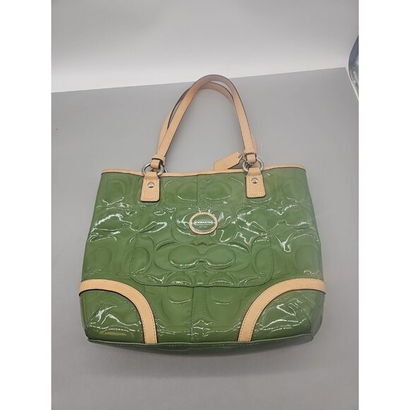 COACH F22322 PEYTON Embossed Green Medium Purse / Hand Bag Flaw - Picture 1 of 11